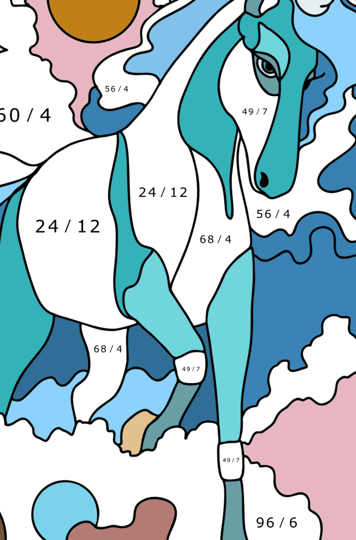 Adorable unicorn coloring page - Math Coloring - Division for Adults