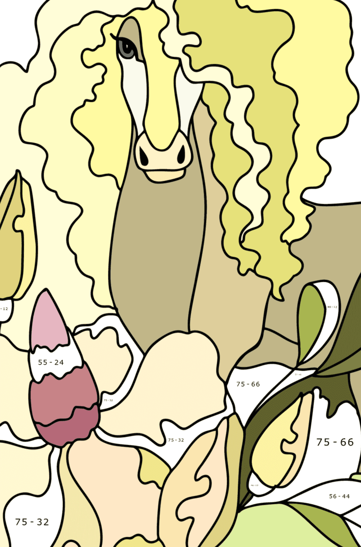 Unusual unicorn coloring page - Math Coloring - Subtraction for Adults