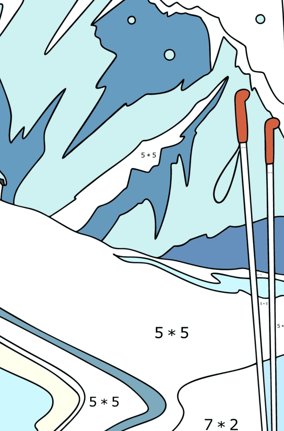 The ski resort of France coloring page - Math Coloring - Multiplication for Adults