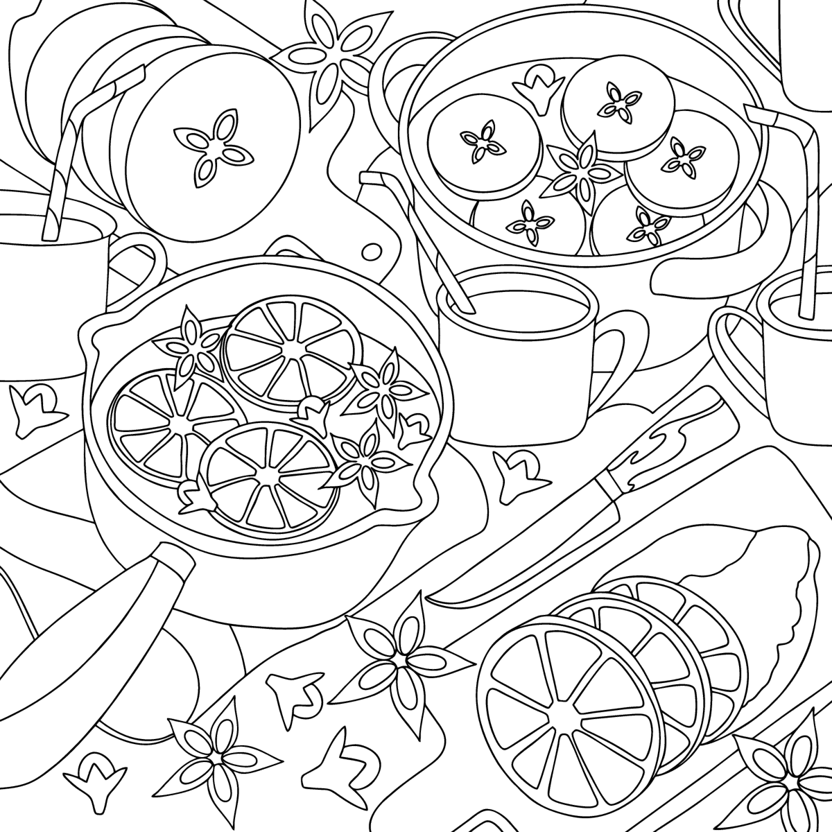 Warming drinks coloring page