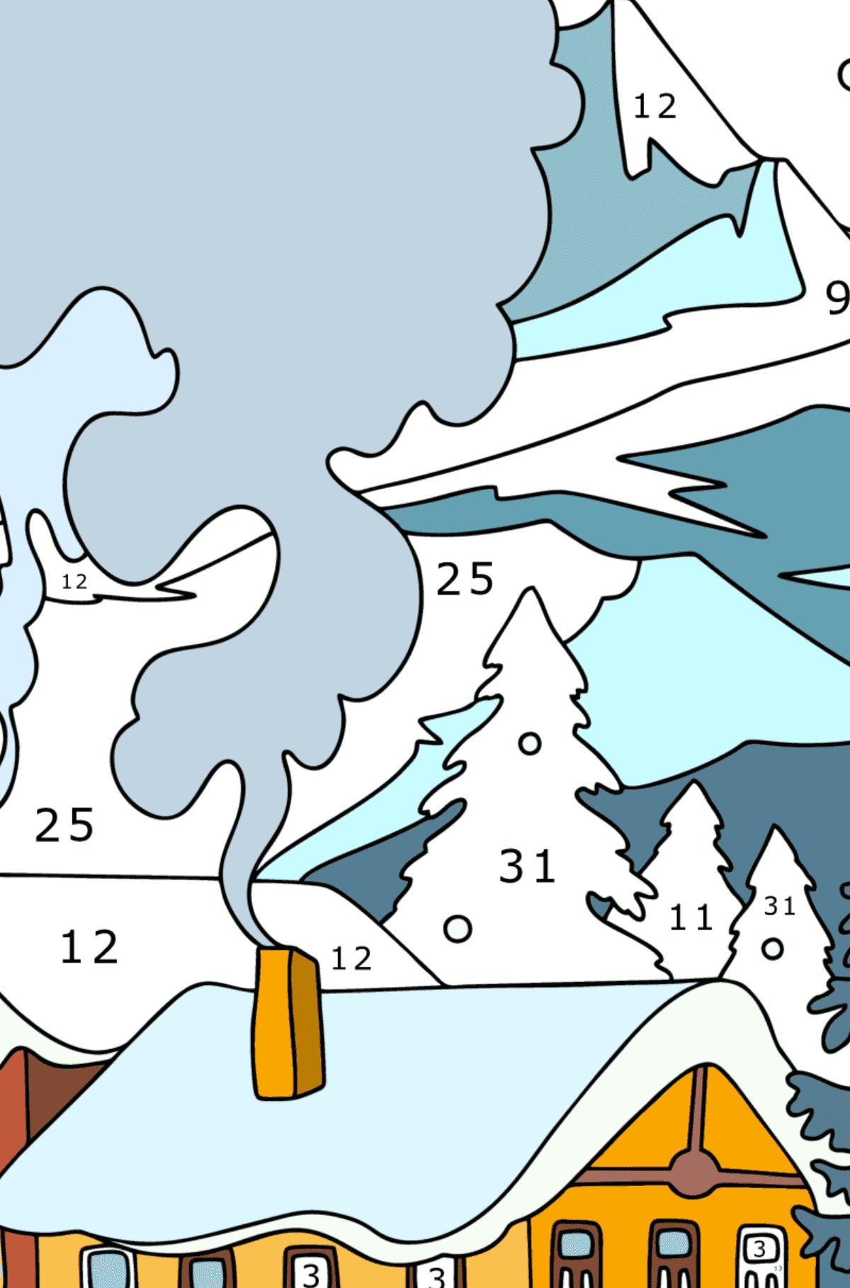 Раскраска Зима в Швеции - Раскраска по Номерам для Взрослых