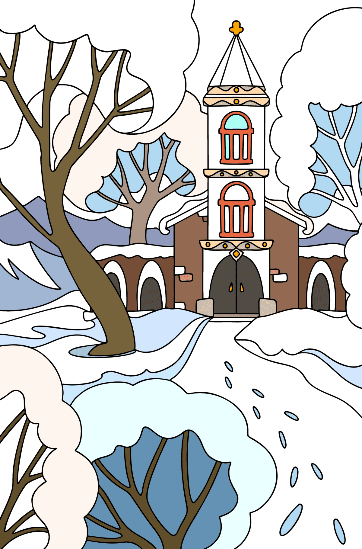 Coloriage Hiver en Transylvanie - Coloriages pour adultes
