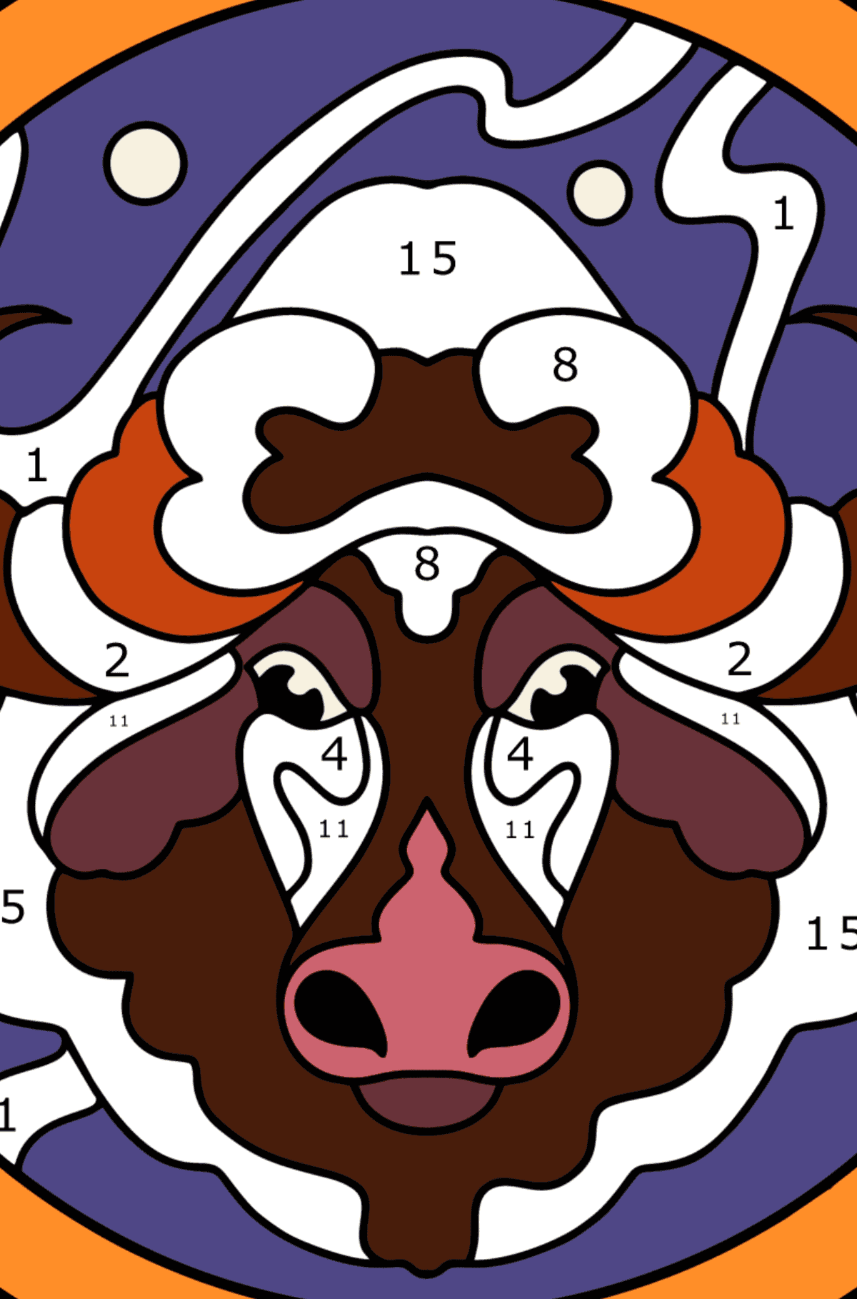 Taurus Zodiac sign coloring page - Coloring by Numbers for Adults